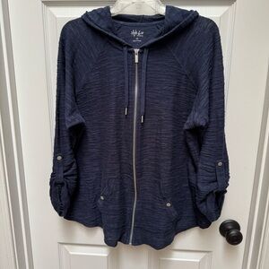 Style & Co zip-up sweater hoodie w/adjustable sleeves. Navy Blue. Women's 1X.
